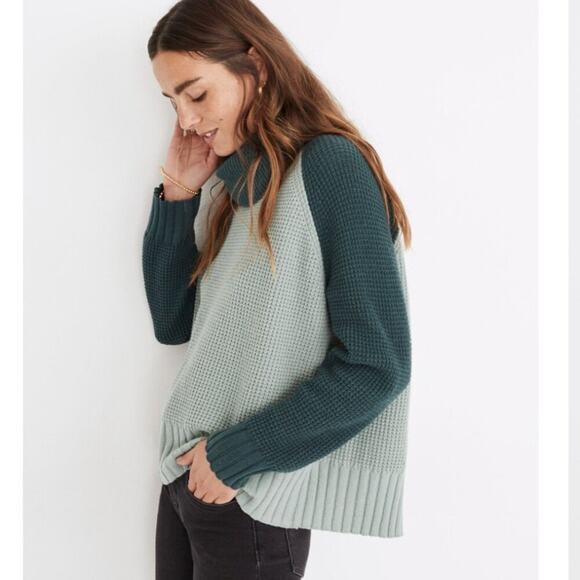Madewell Colorblock Eastbrook Turtleneck Cross-Back Sweater - Picture 1 of 8